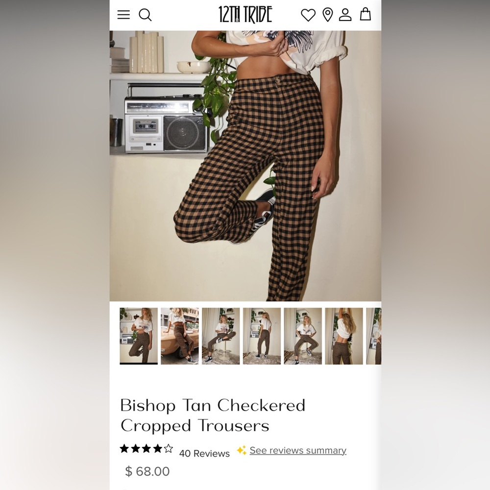 12th Tribe Tan Checkered Cropped Trousers